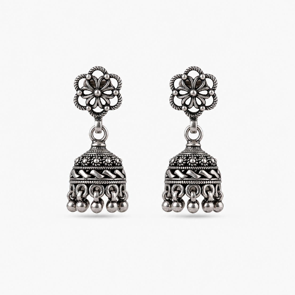 Noor Heritage Oxidised Silver Jhumka Earrings