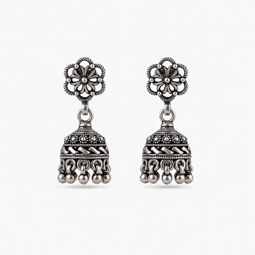 Noor Heritage Oxidised Silver Jhumka Earrings