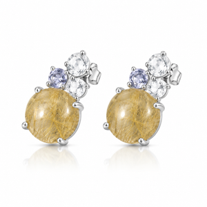 Golden Rutilated Quartz Bloom Stud Earrings - 925 Sterling Silver - Lustra