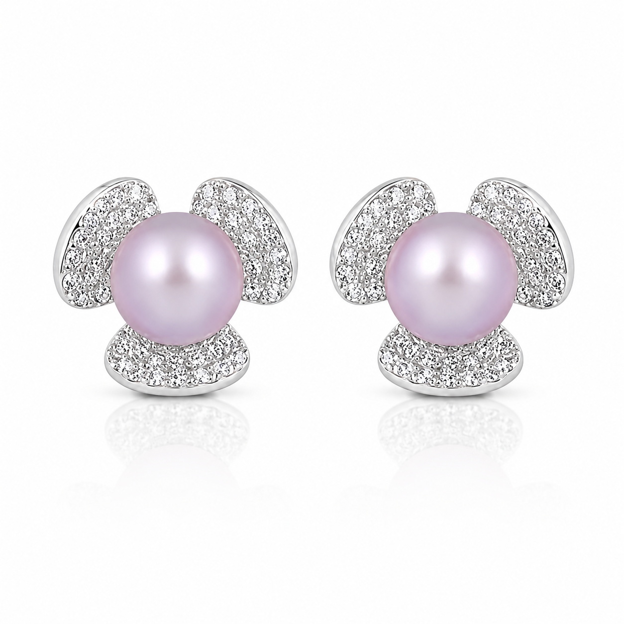 Lavender Pearl Blossom Stud Earrings