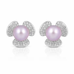 Lavender Pearl Blossom Stud Earrings - 925 Sterling Silver - Lustra