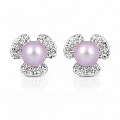 Lavender Pearl Blossom Stud Earrings