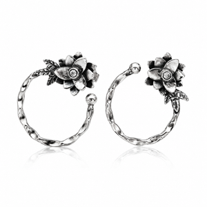 Vintage Bloom Open Hoop Earrings - 925 Sterling Silver - Lustra