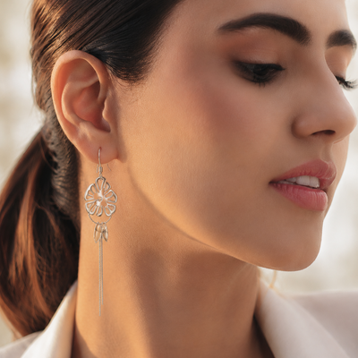 Floral Whisper Silver Dangler Earrings