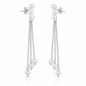 Pearl Cascade Tassel Drop Earrings - 925 Sterling Silver - Lustra