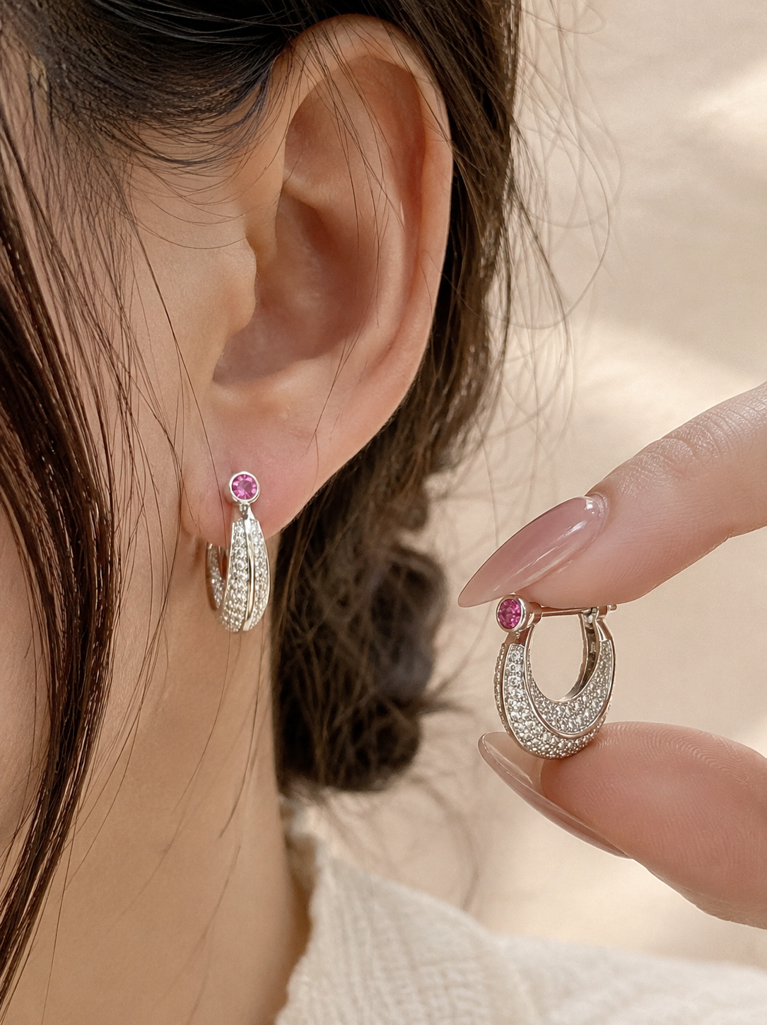 Ruby Glimmer Pavé Hoop Earrings
