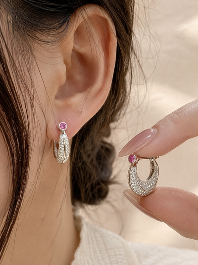Ruby Glimmer Pavé Hoop Earrings