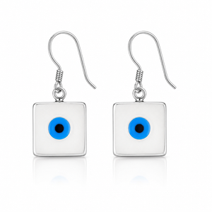Evil Eye Square Drop Earrings - 925 Sterling Silver - Lustra
