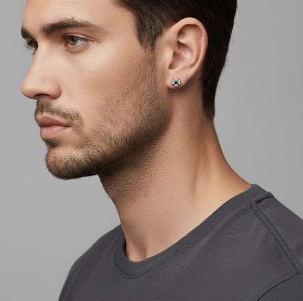 Cross Black Stone Stud