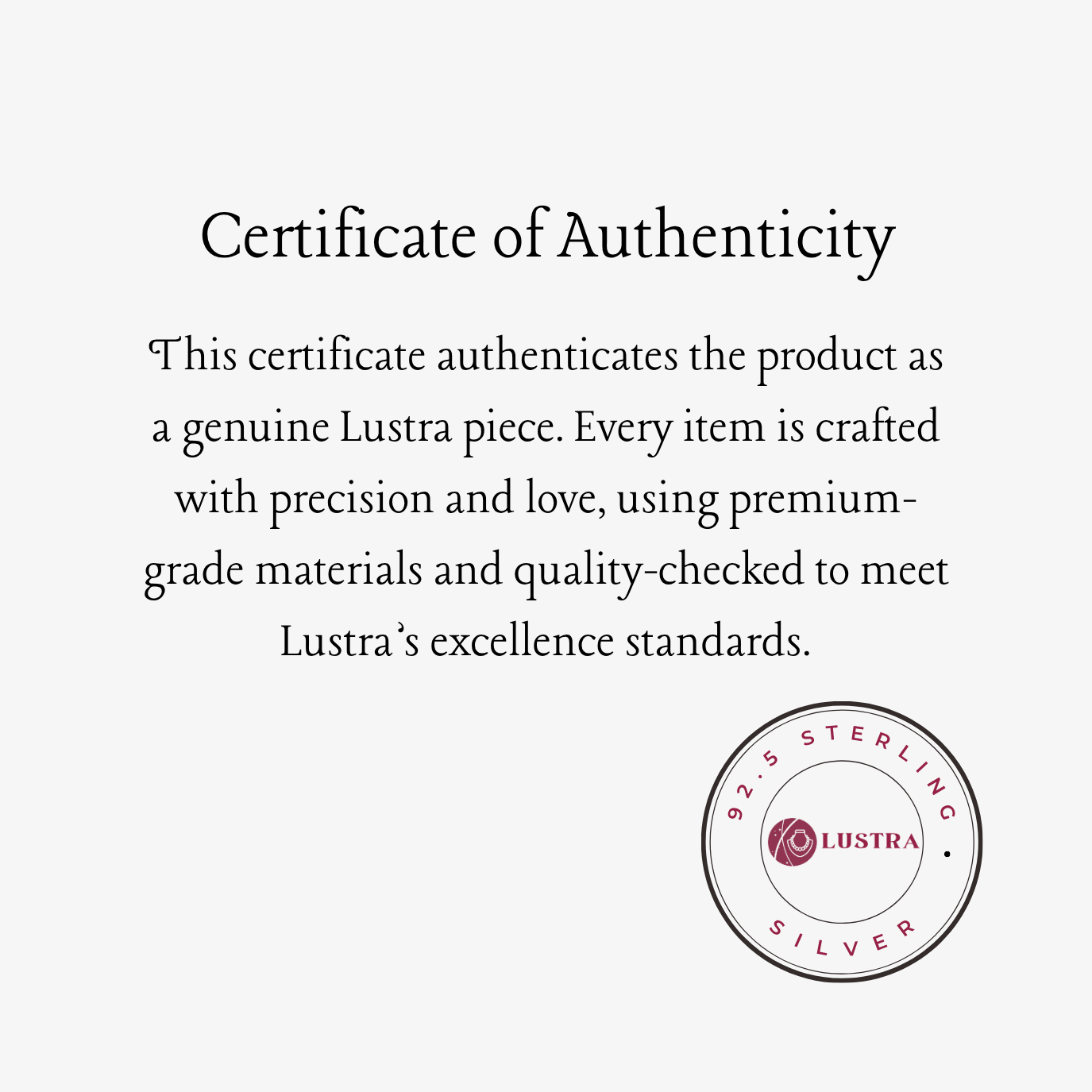 Lustra Authenticity Certificate
