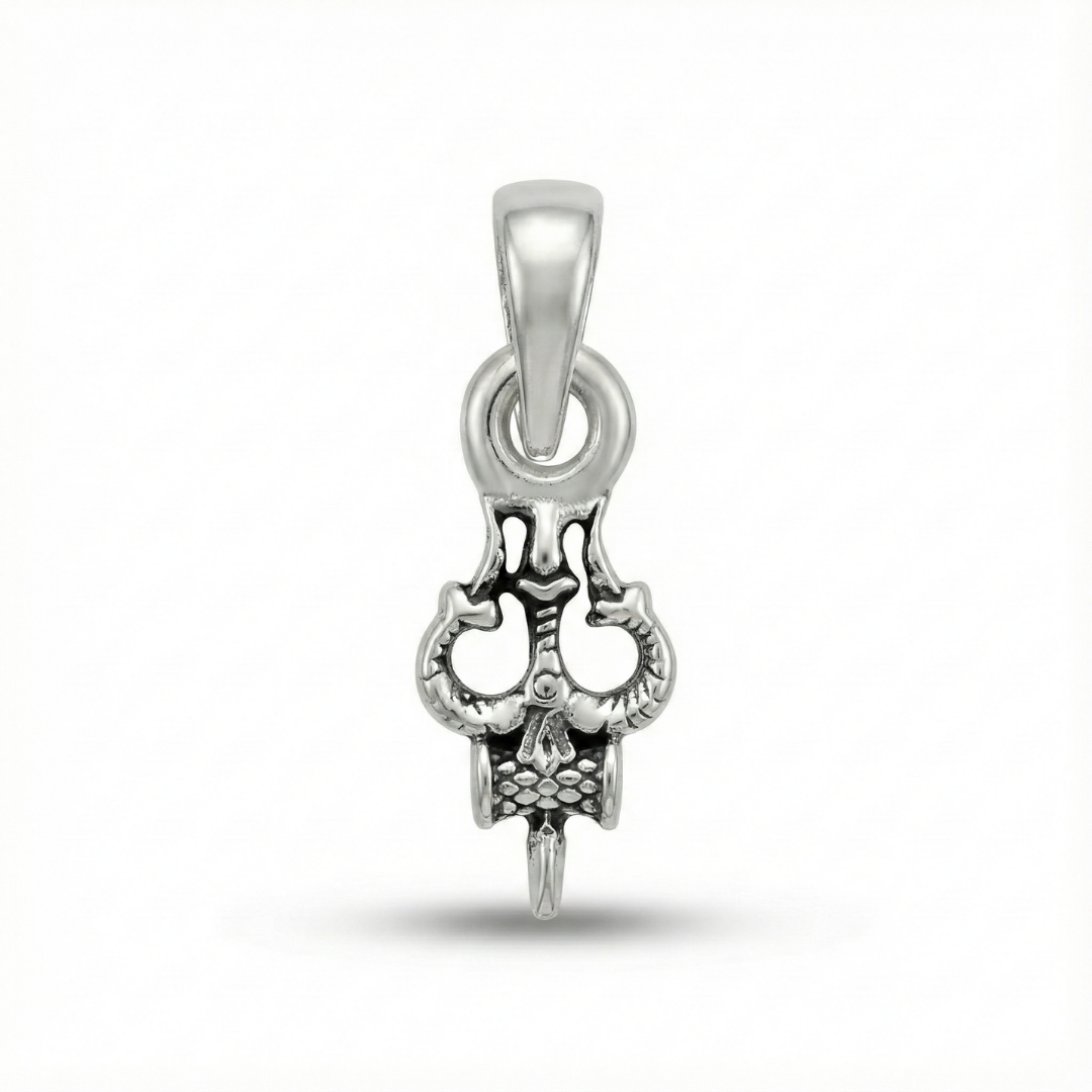 Sacred Shiva Damru Trishul Silver Pendant