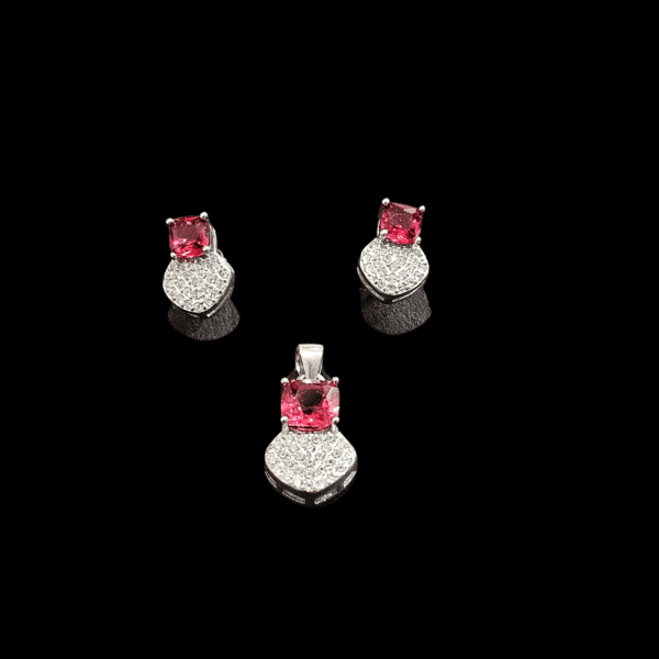 Radiant Ruby Sterling Silver Pendant Set