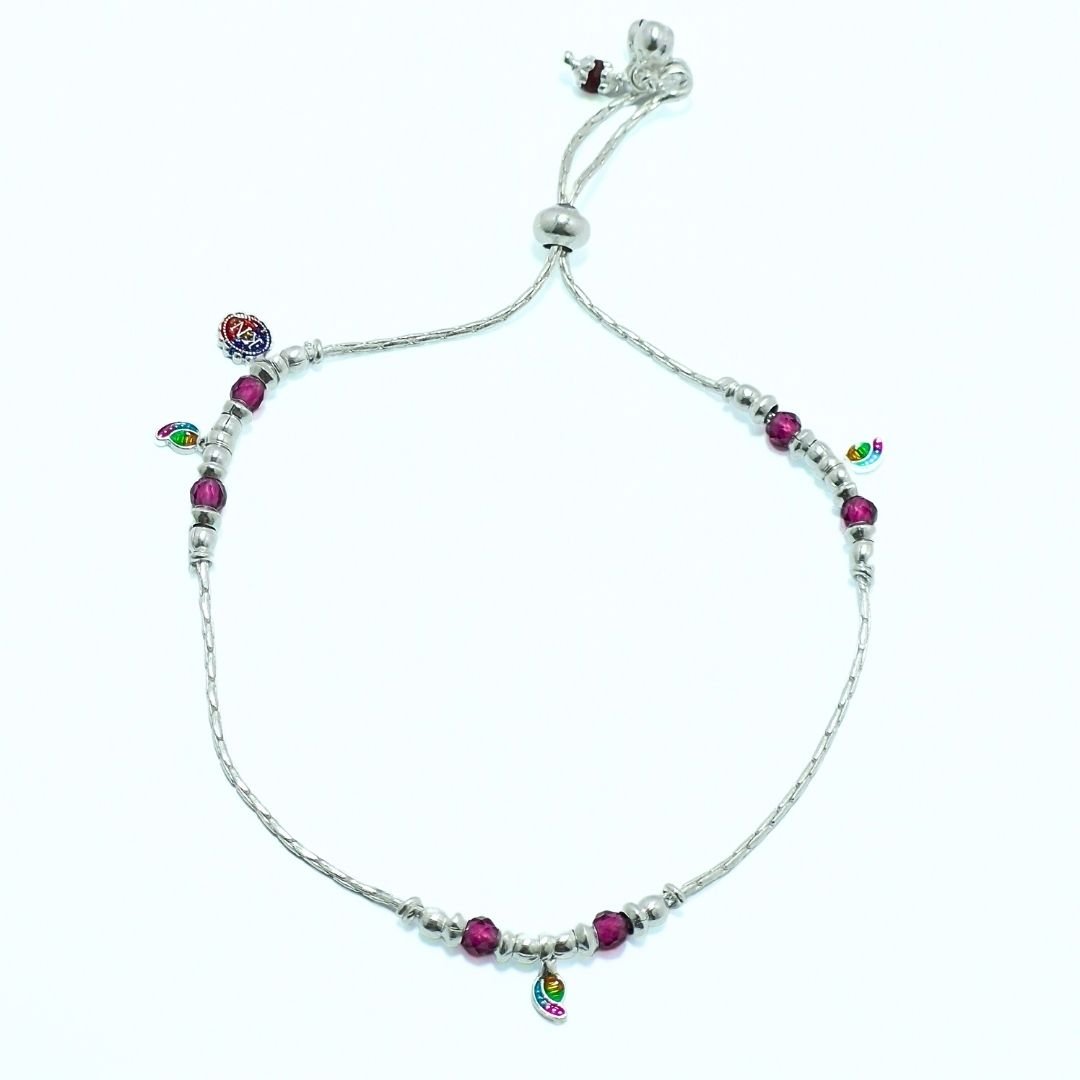 Ruby Glow Sterling Silver Charm Anklet