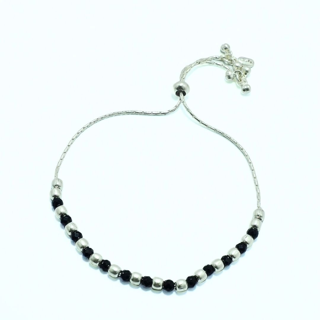Classic Black & Silver Beaded Anklet