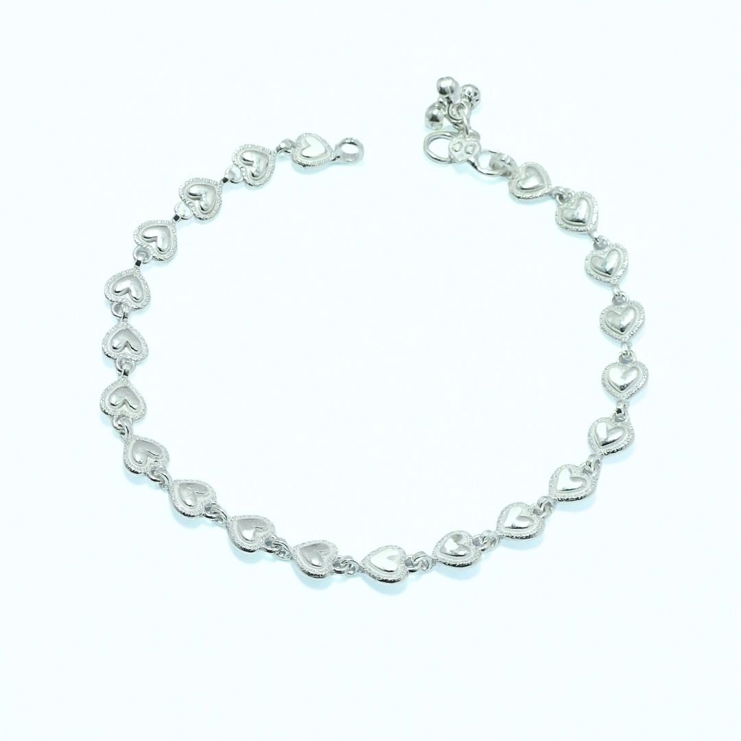 Silver Heart Link Charm Anklet