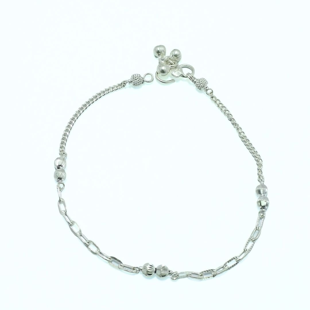 Delicate Beaded Link Sterling Silver Anklet