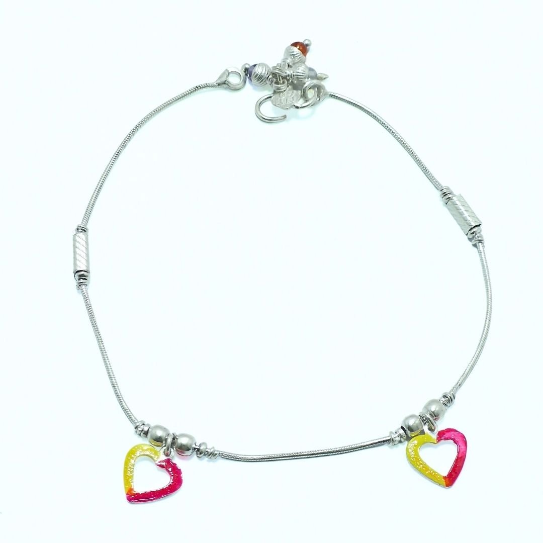 Colorpop Heart Charm Silver Anklet