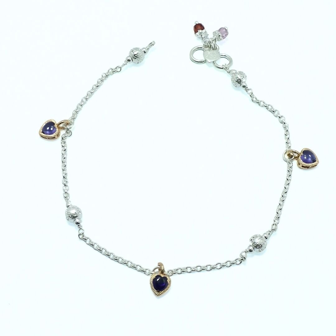 Twilight Gem Heart Sterling SilverAnklet