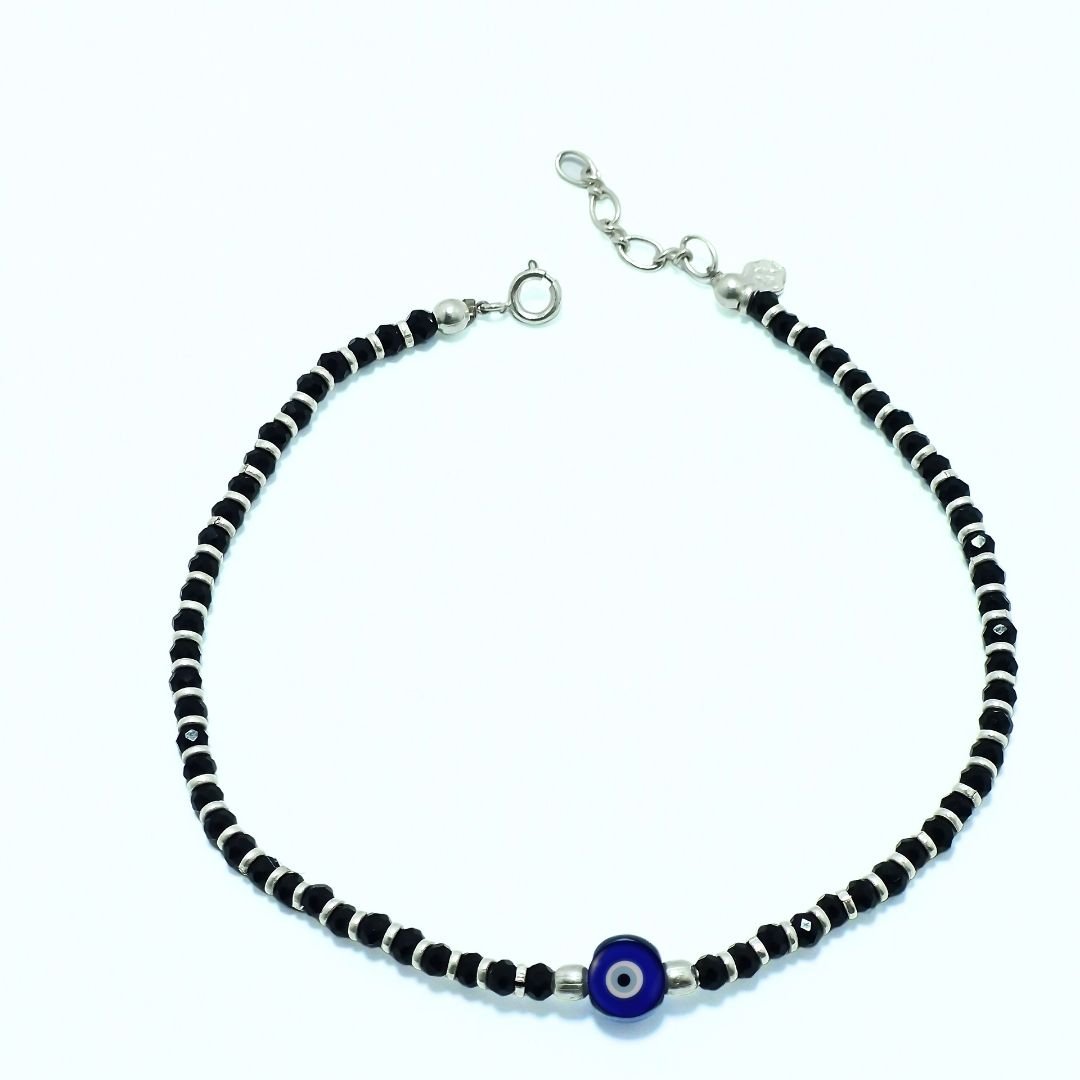 Midnight Guardian Evil Eye Silver Anklet