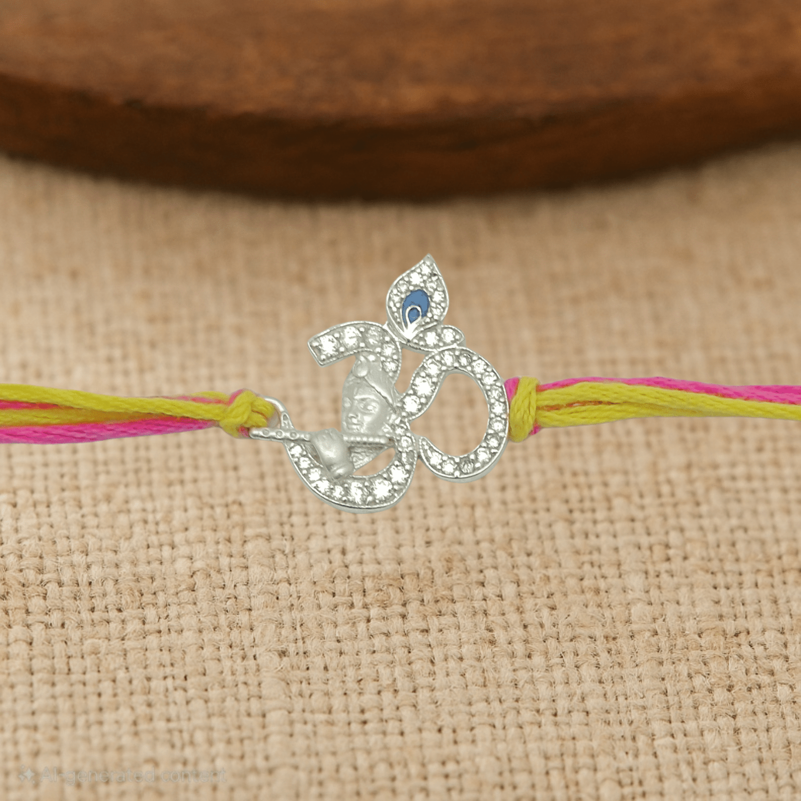 Krishna Om Rakhi – Diamond Studded with Mor Pankh & Face Detailing