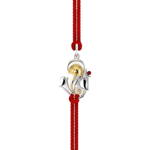 Ganesha Rakhi Pendant – Dual-Tone Silver-Gold with Ruby Accent