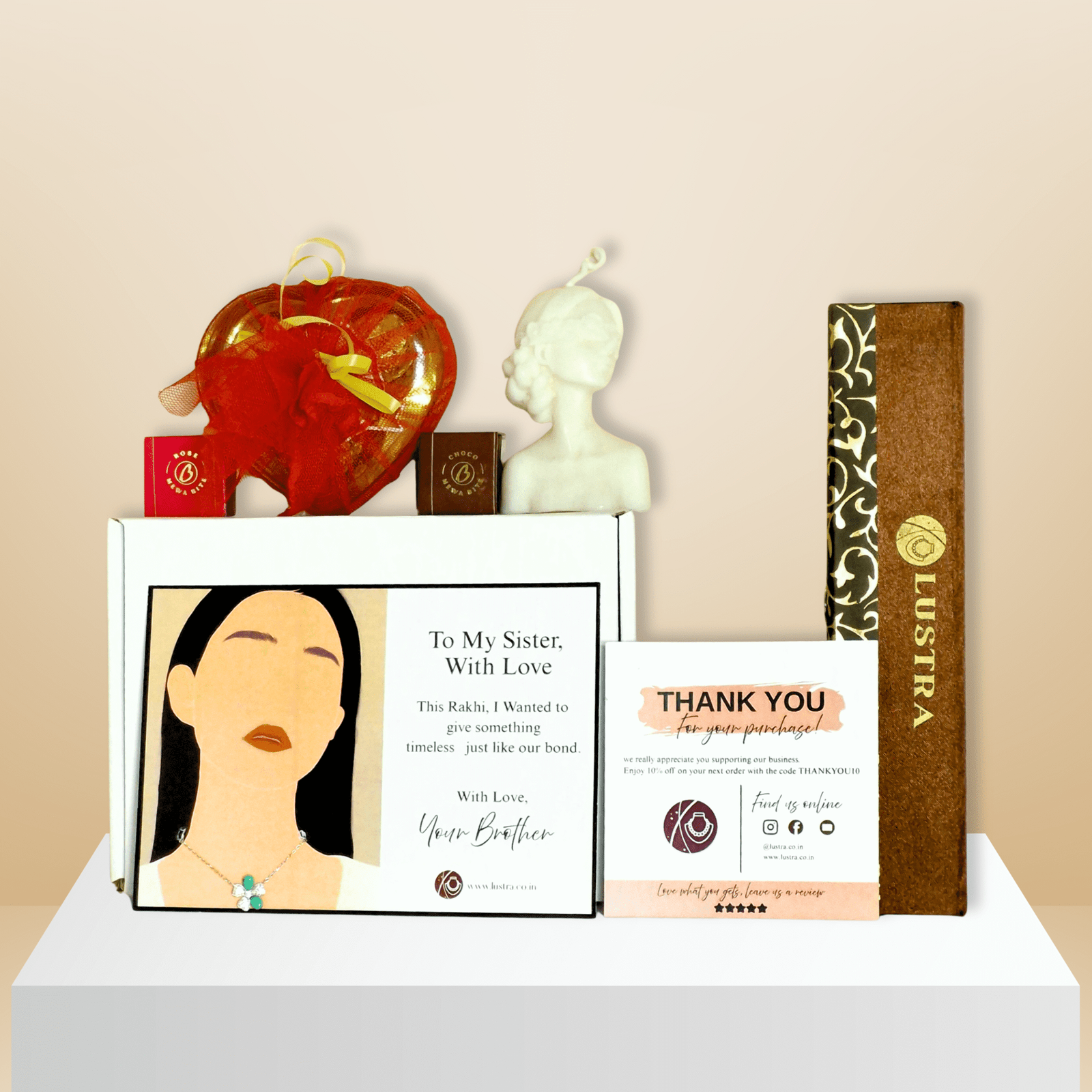 Rakhi Gift Hamper for Sister – Pendant, Ferrero, Candle & More | Lustra
