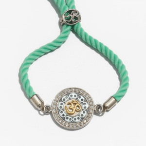 Golden Om Rakhi with Mint Green Thread – Lustra Exclusive