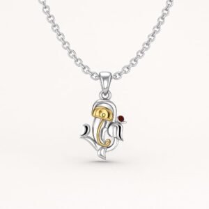 Ganesha Rakhi Pendant – Dual-Tone Silver-Gold with Ruby Accent