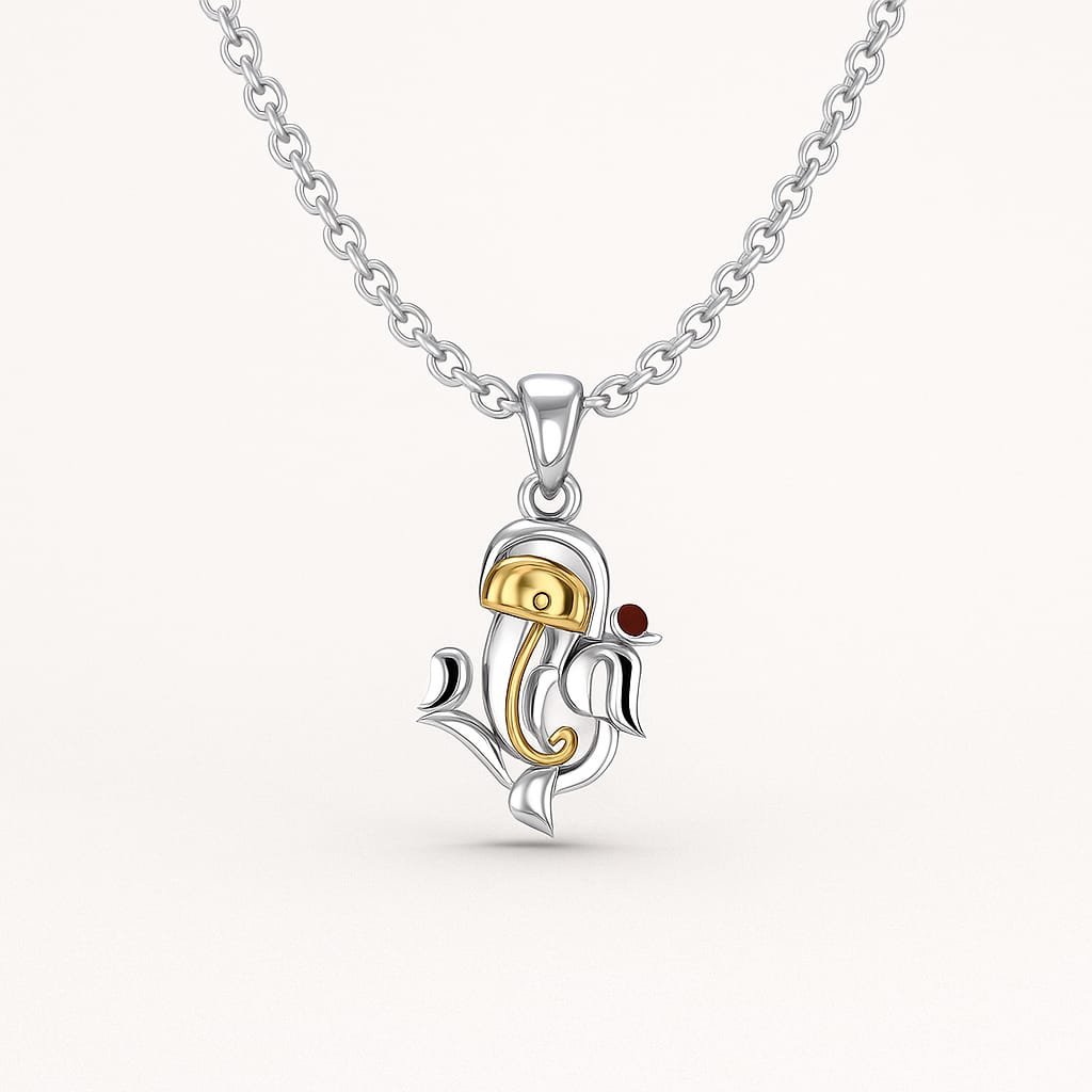 Ganesha Rakhi Pendant – Dual-Tone Silver-Gold with Ruby Accent