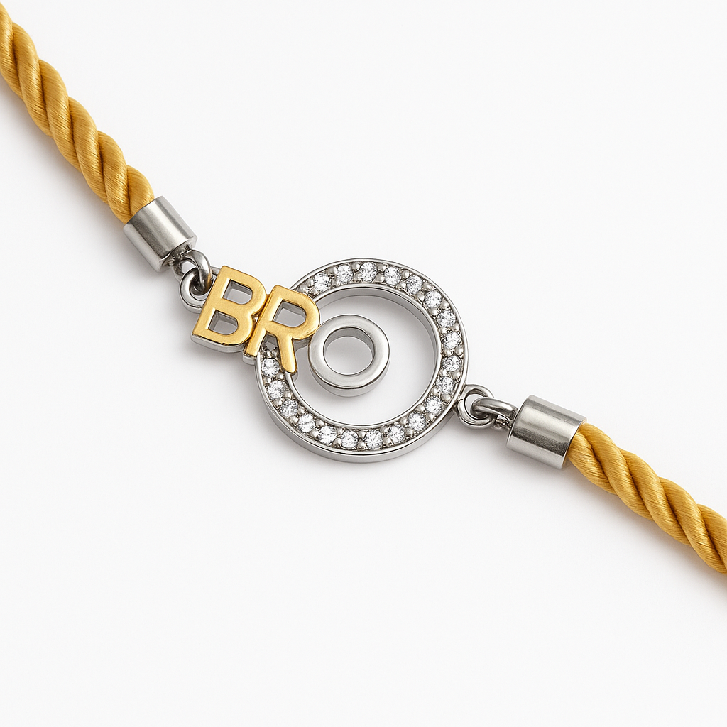 BRO Letter Rakhi with Crystal Circle – Lustra Exclusive