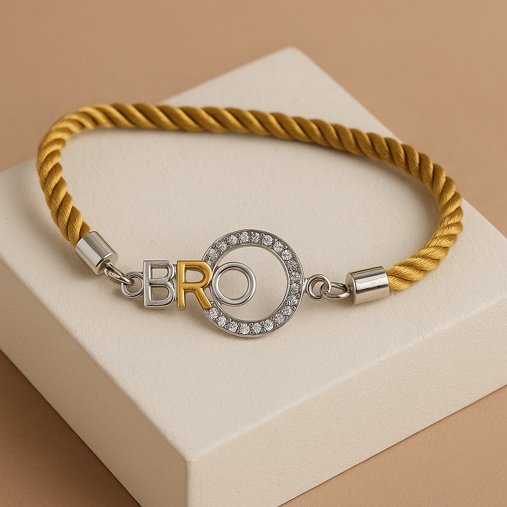 BRO Letter Rakhi with Crystal Circle – Lustra Exclusive
