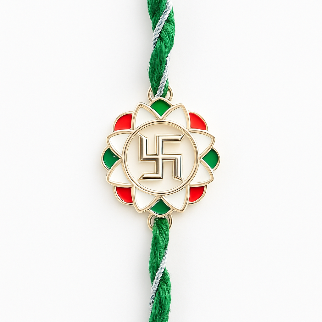 Swastik Rakhi with Lotus Tricolor Motif – Lustra Exclusive