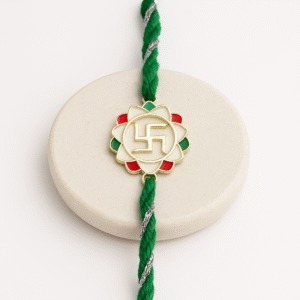 Swastik Rakhi with Lotus Tricolor Motif – Lustra Exclusive