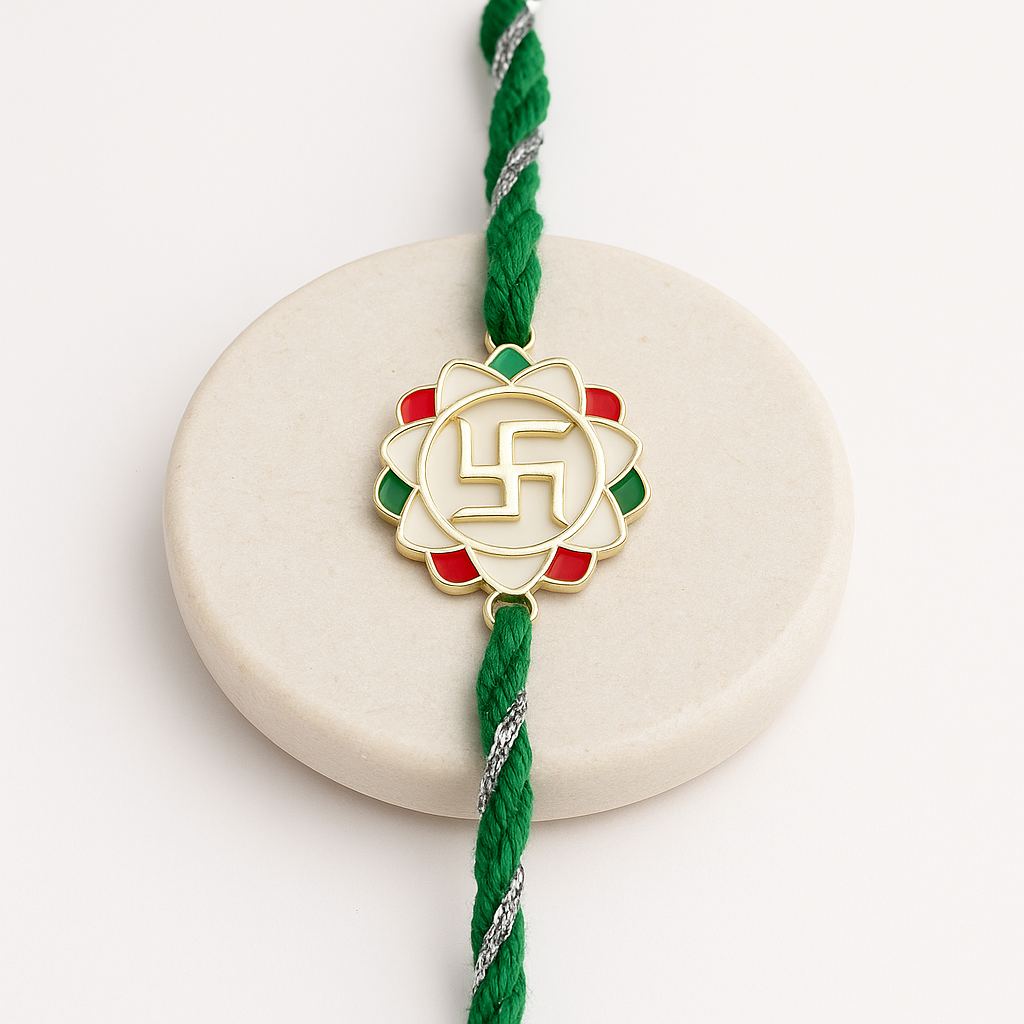 Swastik Rakhi with Lotus Tricolor Motif – Lustra Exclusive