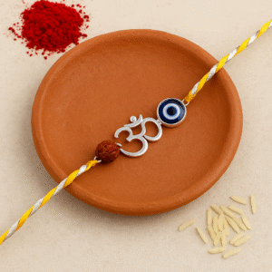 Om Evil Eye Rudraksha Rakhi in 92.5 Silver